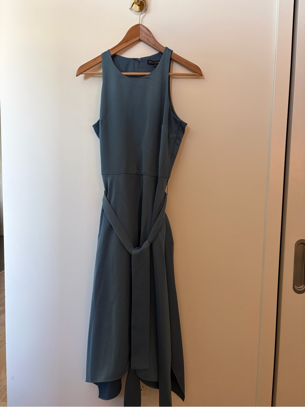 Banana Republic Sleeveless Slate Blue Midi Dress with Waist Tie